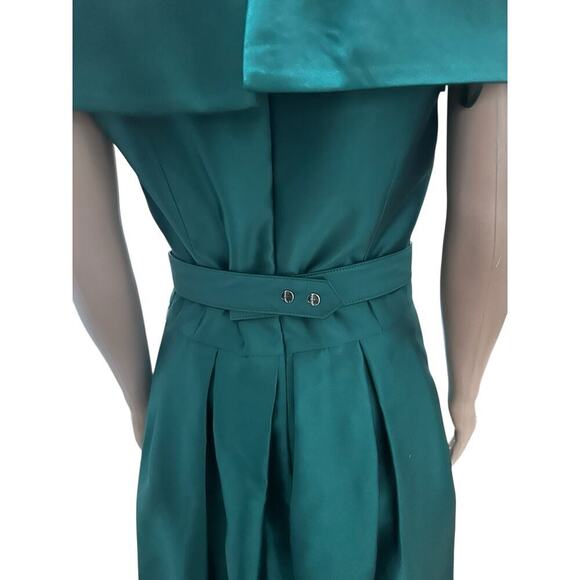 Eliza J Off-Shoulder Satin Gown - Emerald Green - Size 6. Embellished belt. - Picture 5 of 9